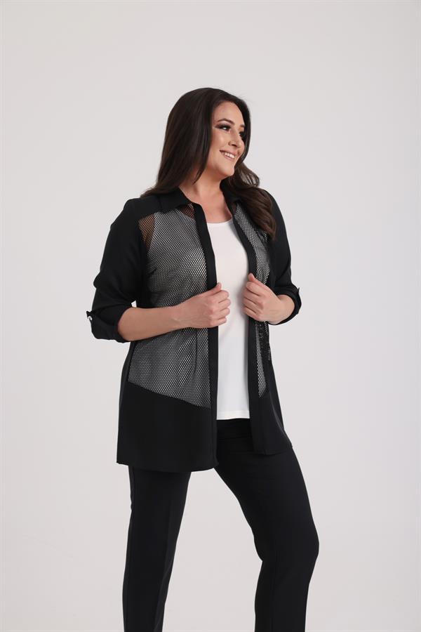 Women's Sleeveless Lycra Blouse and Fold-Sleeve Mesh Jacket, Plus Size, 2-Piece Set