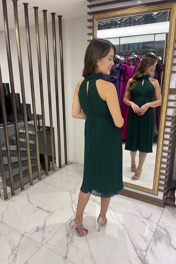 Komple Piliseli Astarlı Şifon Elbise