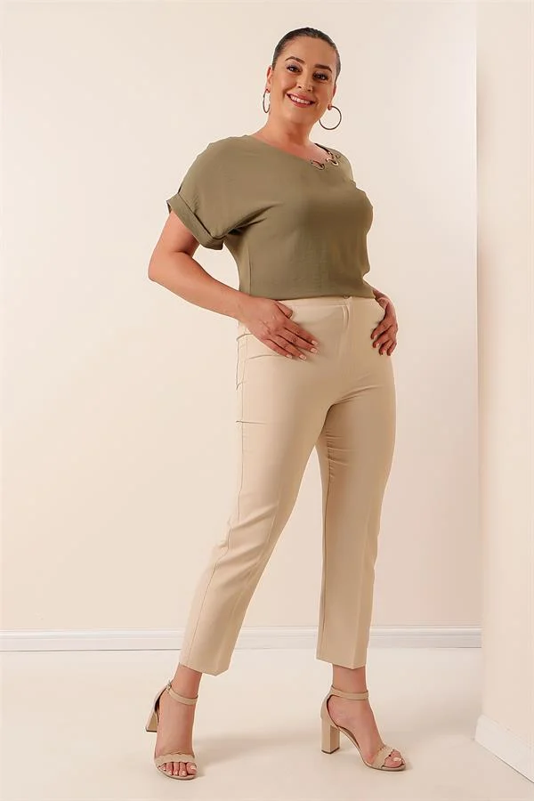 Beli Lastikli En Boy Likralı Büyük Beden Pantolon