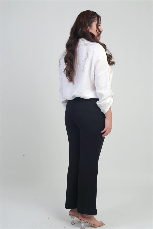 Pantalon palazzo grande taille en crêpe tricoté extensible à taille élastique pour femme