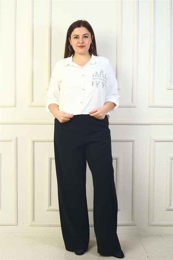 Pantalon large en tricot à taille élastique pour femme, grande taille