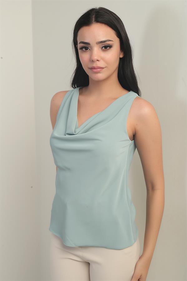 Women's V-Neck Sleeveless Crepe Satin Blouse