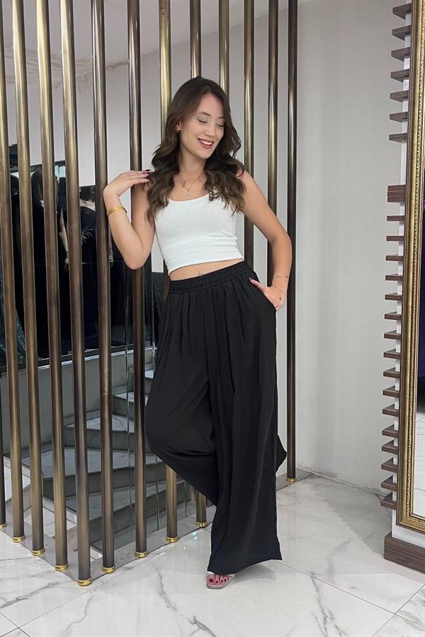 Women's Lyocell Palazzo Pants with Elastic Waist and Pockets