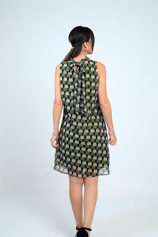 Women's V-Neck Lined Patterned Short Chiffon Dress