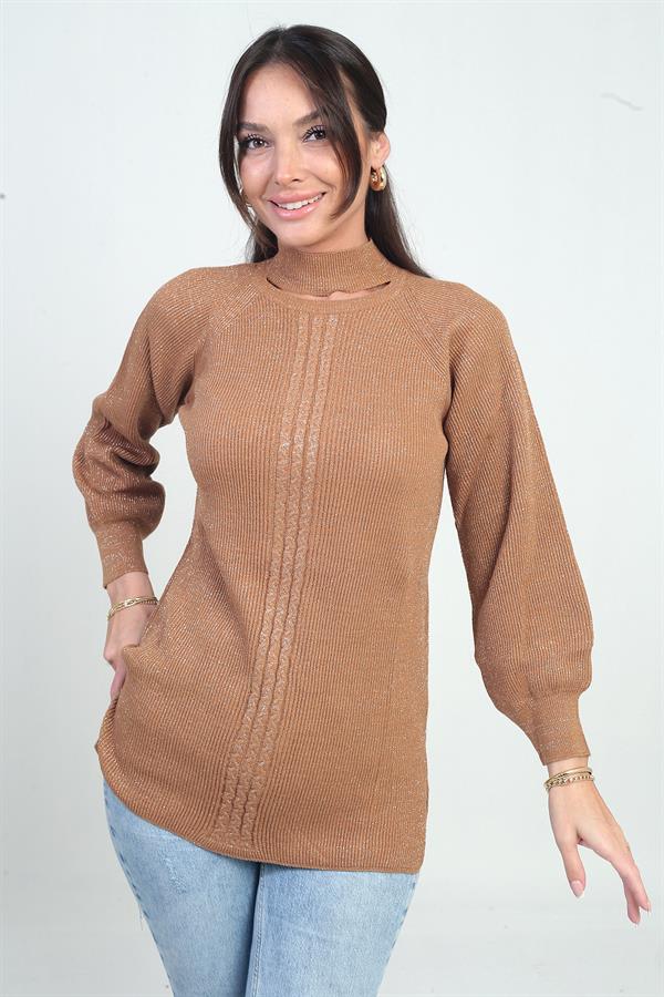 Pull tunique de sport à col bas et motif tricoté