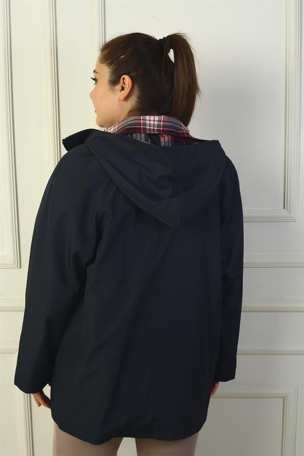 Trench-coat à capuche pour femme avec fermeture éclair à boutons-pression et fausses poches