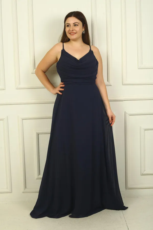 Women's Rope Strap Front Draped Lined Plus Size Long Chiffon Dress