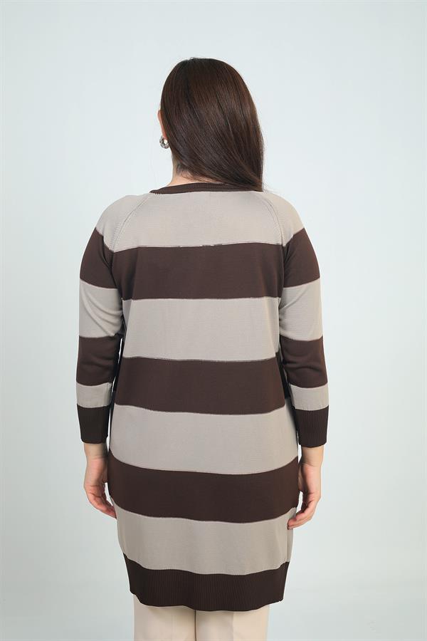 Kadın Enine Kalın Çizgili Büyük Beden Hırka