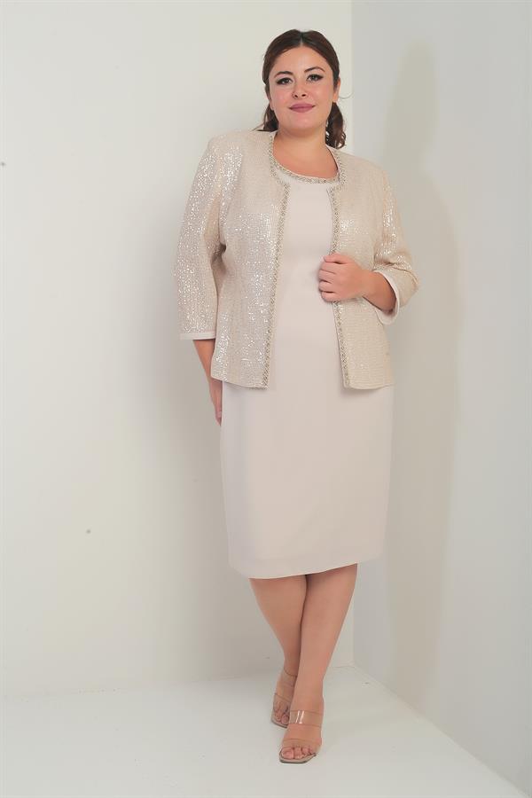 Robe sans manches doublée pour femme avec veste ornée de sequins et de pierres, ensemble deux pièces grande taille