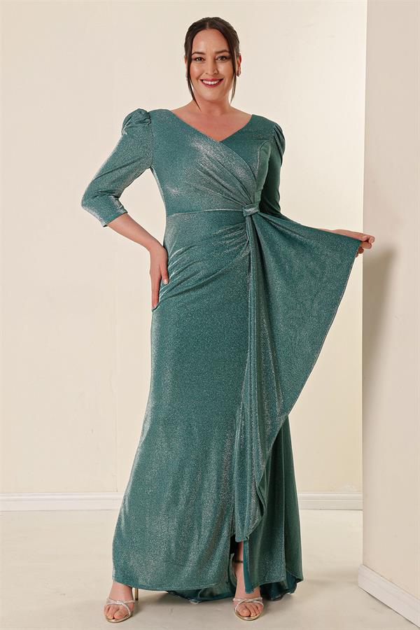 Robe grande taille à volants sur le devant, doublée et pailletée