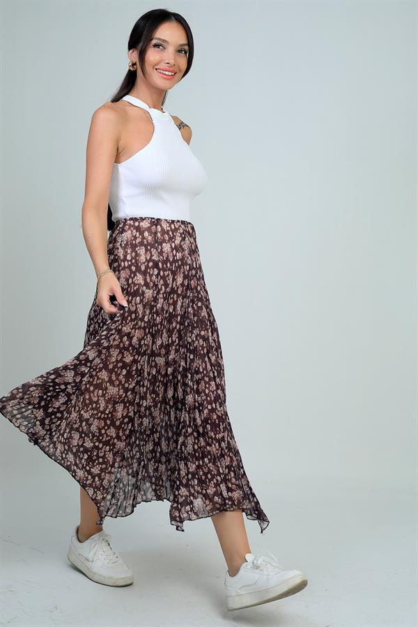 Jupe triangle midi fleurie doublée à taille élastique pour femme