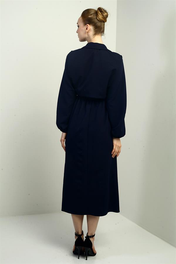 Women's Button-Down Detachable Vest, Elastic Waist, Long-Sleeved Midi Dress