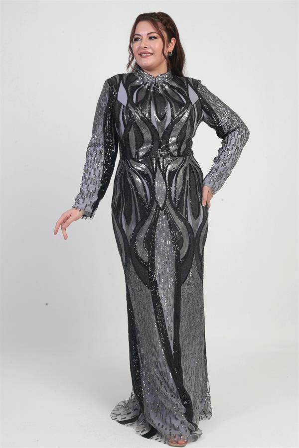 Robe longue doublée à col montant et ornée de sequins pour femme, grandes tailles