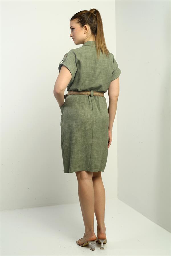 Women's Dress with Patch Pockets and Belt Waist