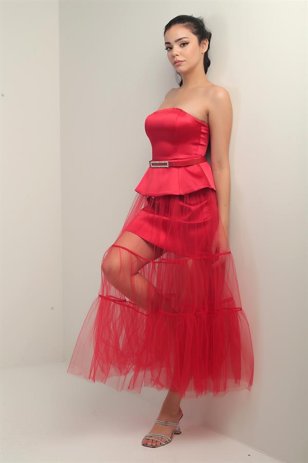 Jupe bustier en tulle pour femme, doublée de satin et avec ceinture