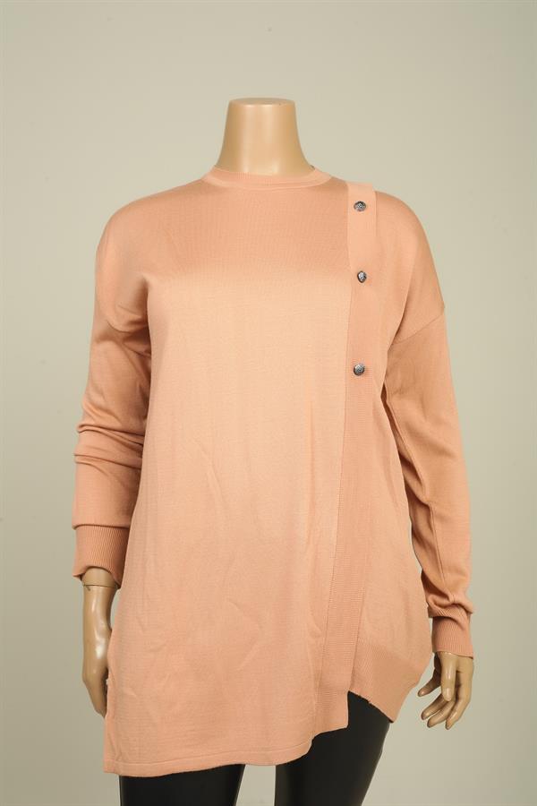 Kadın Yandan 3 Düğme Detaylı Uzun Kollu Büyük Beden Tunik Kazak