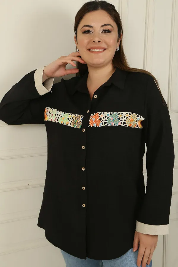 Floral Motif Knitted Plus Size Shirt