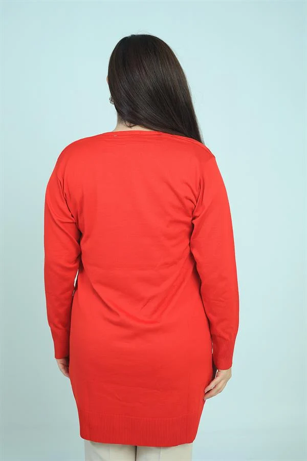 Kadın Büyük Kazayağı Desen Soğuk İplik Büyük Beden Uzun Hırka