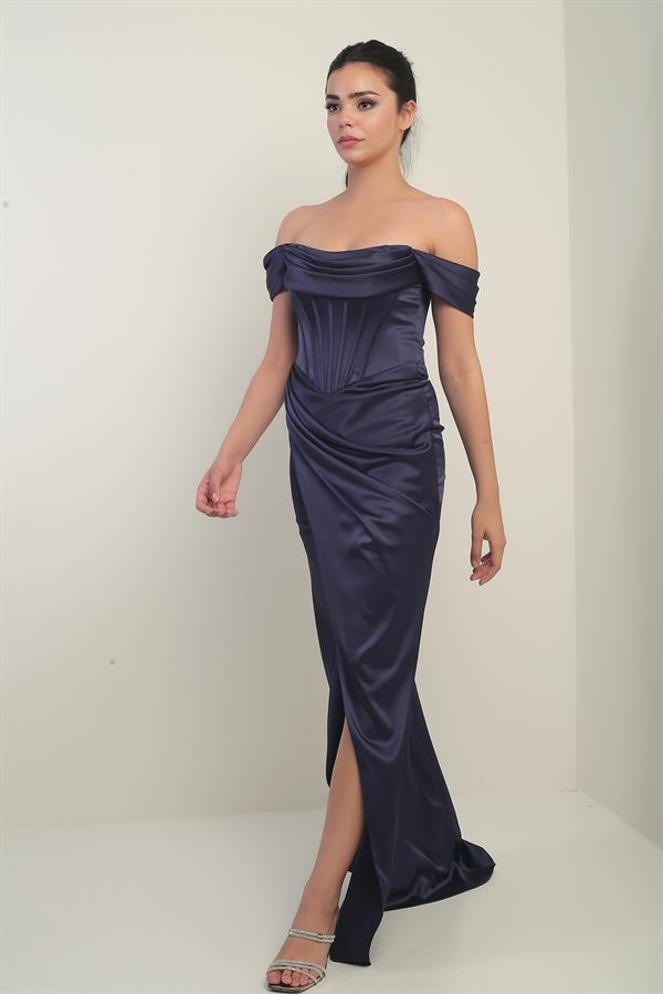 Robe longue en satin à bretelles, doublée et à armatures, manches basses et sans bretelles, pour femme