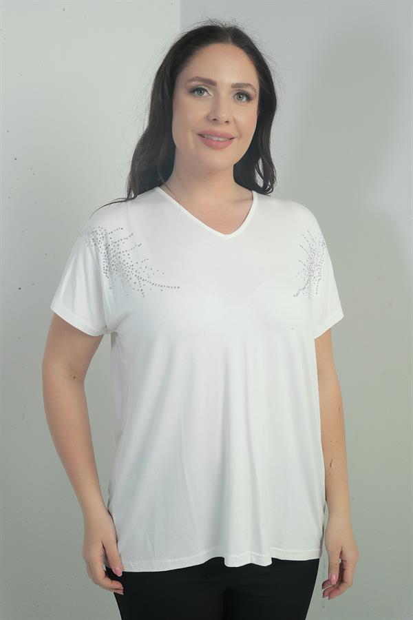 Women's Shoulder Stone Print V-Neck Batwing Sleeve BB Blouse