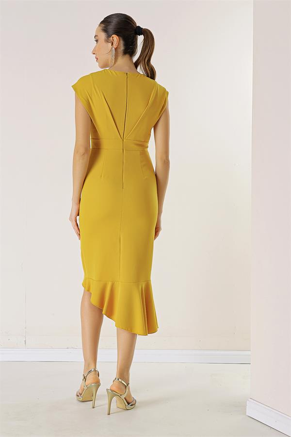 Double-Breasted, Flounced Front, Lined Crepe Dress