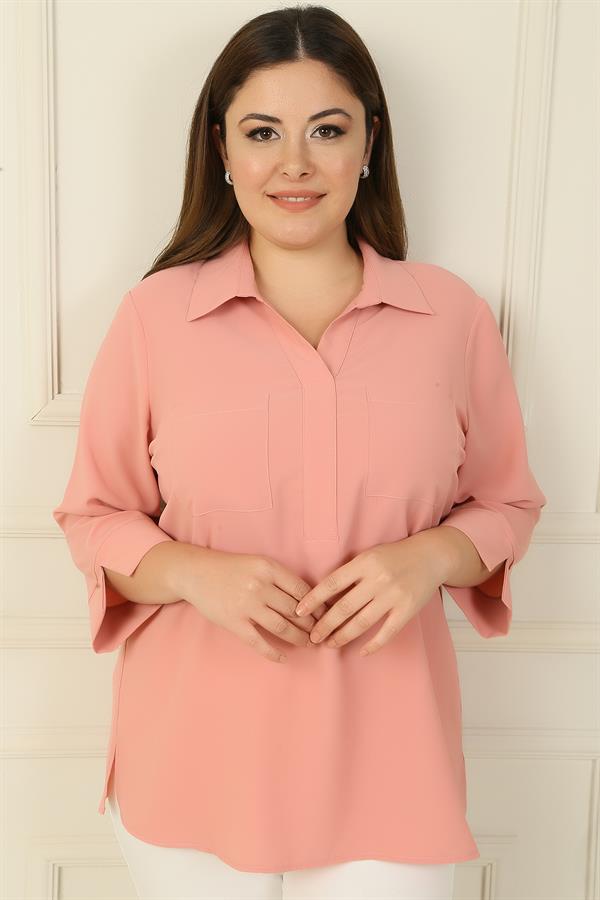 Chemisier BB à col polo et poches, manches trois-quarts