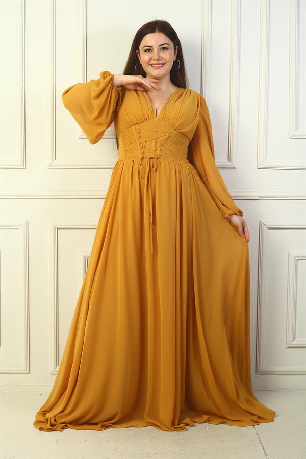 Front-lace, underwired, lined long chiffon dress