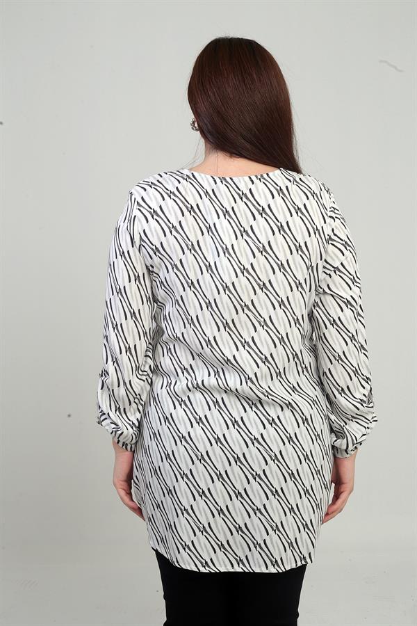 Chemise longue grande taille à col rond et manches repliées à motifs abstraits pour femme