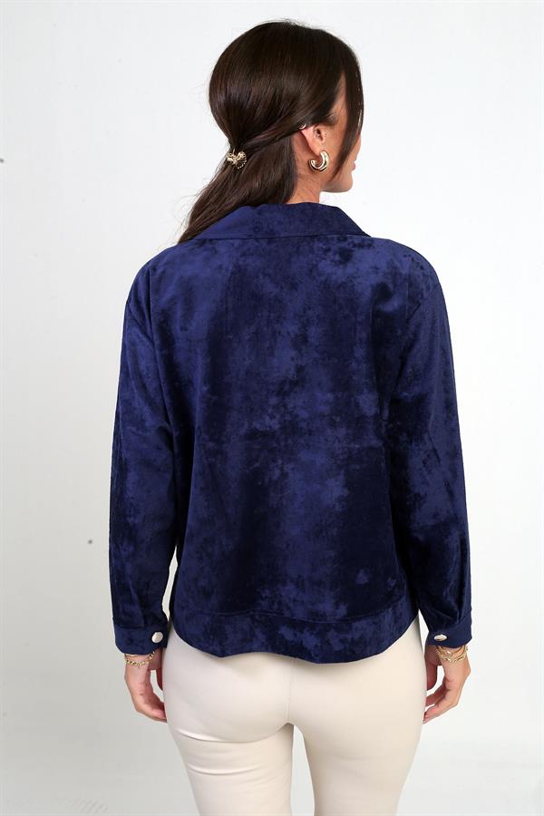 Women's Suede Coat with Pocket and Zipper Front