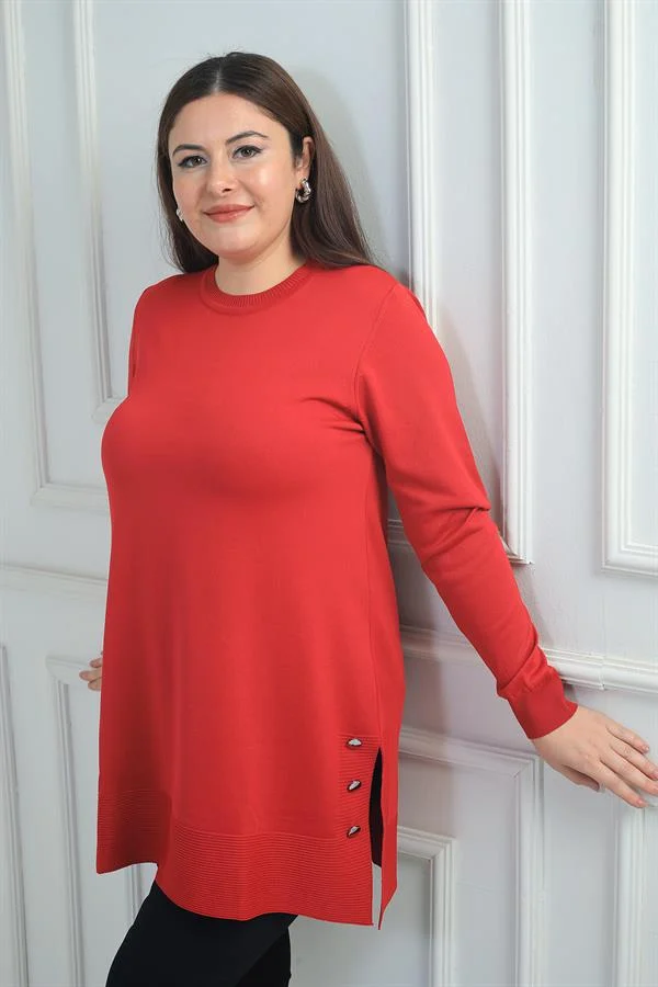 Blouse tunique tricotée grande taille pour femme, avec boutons et fentes latérales