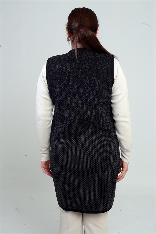 Gilet long en maille à poches, motif mini, fermeture à 3 boutons, grande taille, pour femme