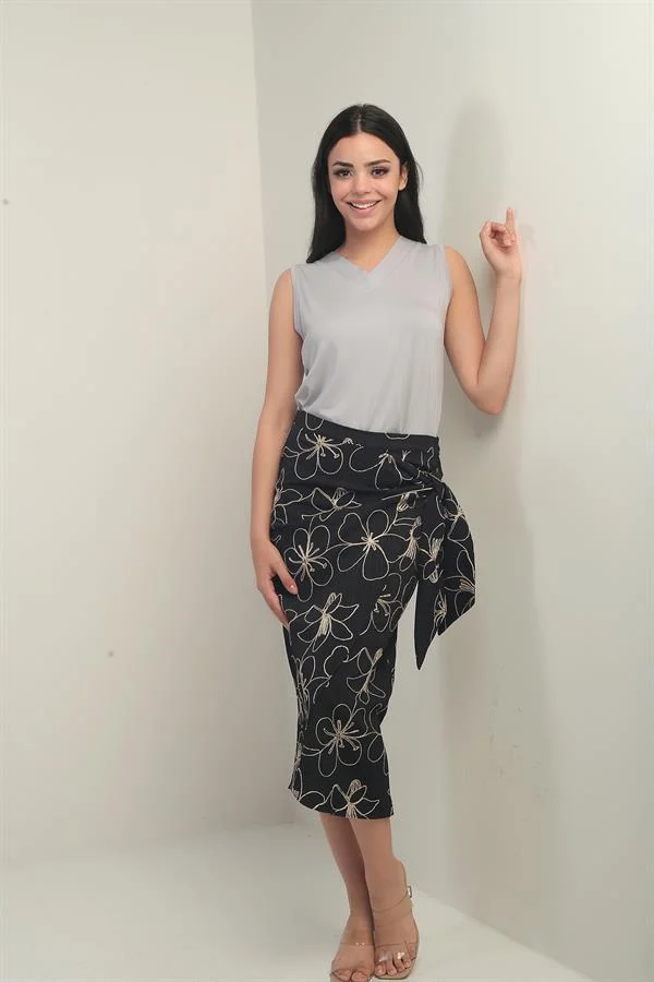 Women's Side-Tie Corded Midi Skirt