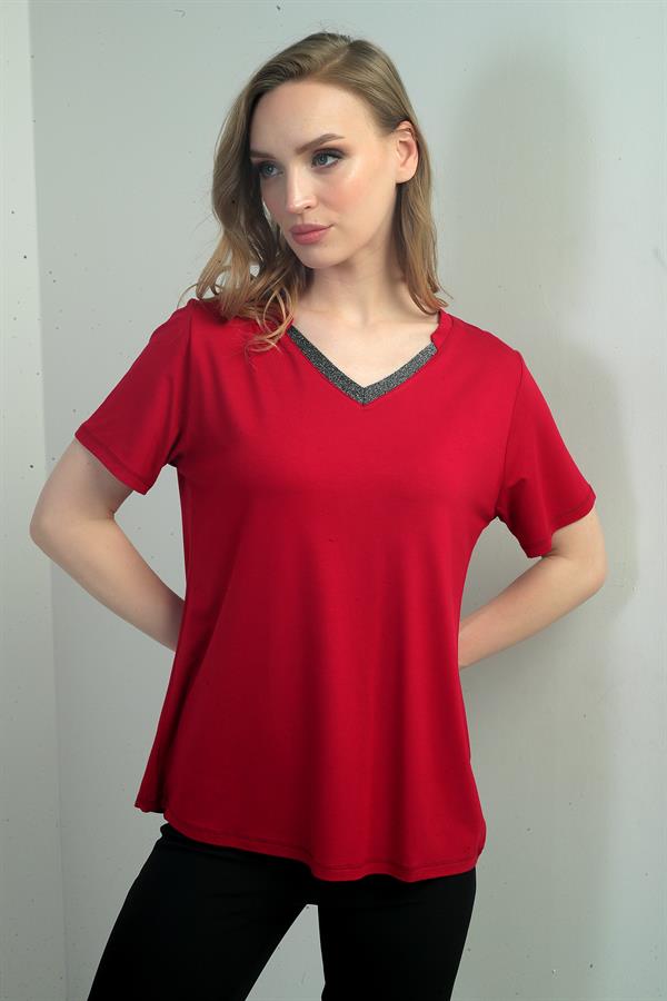 Women's Glittery V-Neck Short-Sleeve Blouse