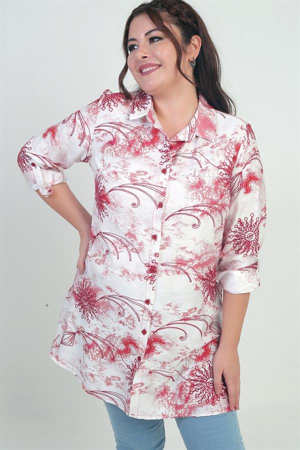 Chemise longue grande taille pour femme, à manches repliées et motif batik
