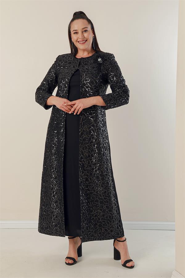 Robe longue en crêpe à manches demi-lune, manches et devant ornés de sequins, caftan doublé, ensemble deux pièces grandes tailles