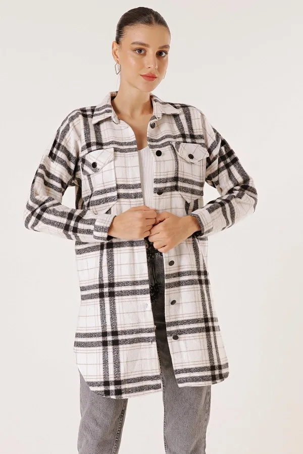 Chemise tunique à carreaux à double poche