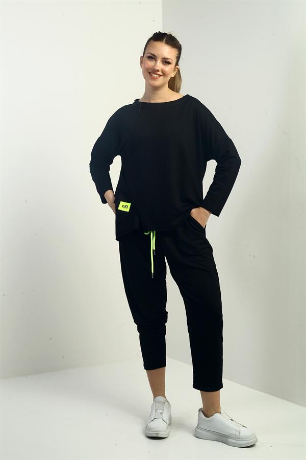 Women's Front Short Back Long Side Slit Sweatshirt Elastic Waist Pocket Pants Two-Piece Set