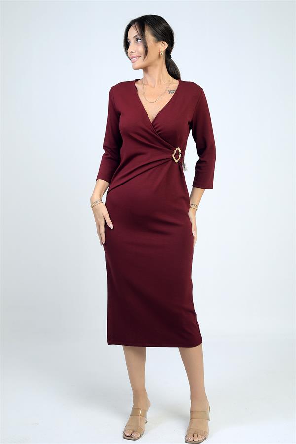 Robe midi portefeuille pour femme avec boucle et fente