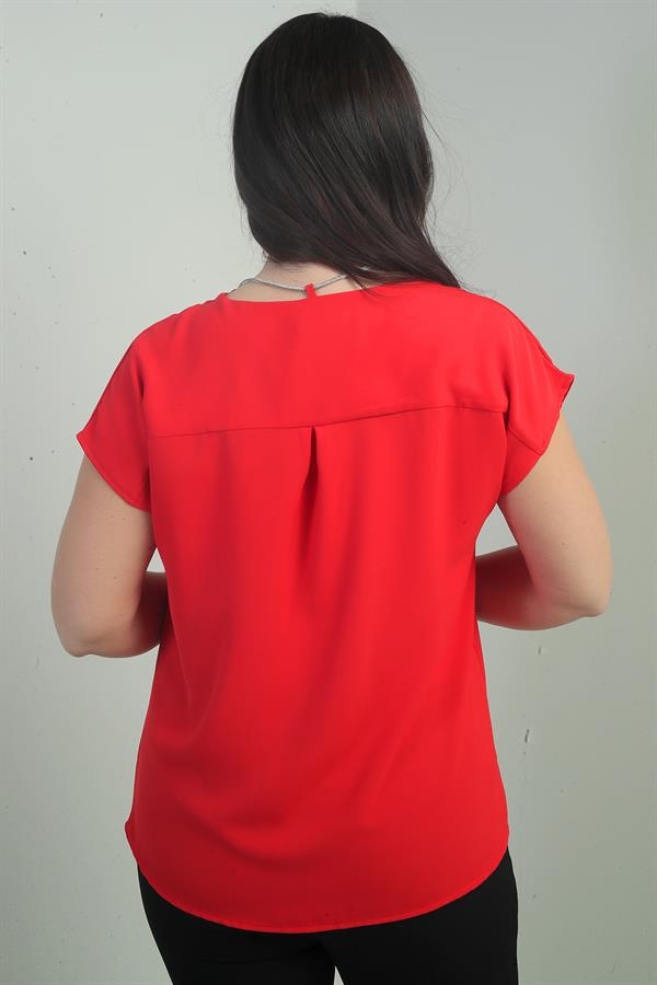 V-Neck Crepe Satin Necklace Plus Size Blouse