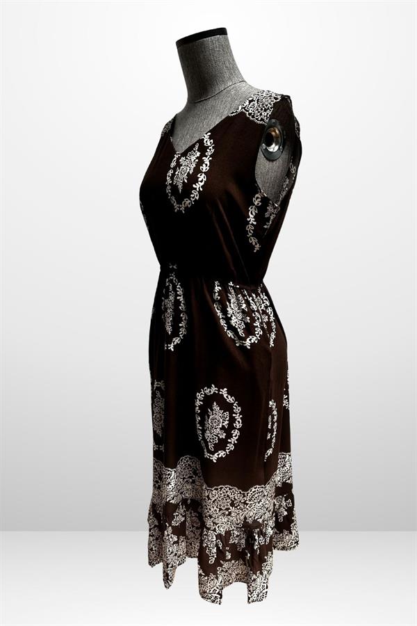 Kadın Ön Arka v Yaka Beli Lastikli Cepli Çiçek Desenli Rahat Kalıp Elbise