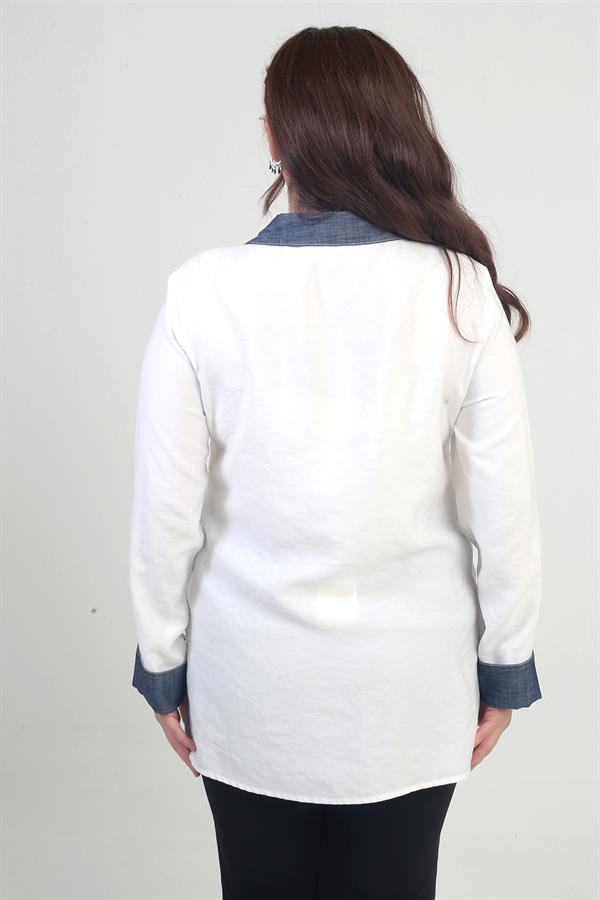 Chemise en lyocell grande taille pour femme avec application en denim brodée sur le devant