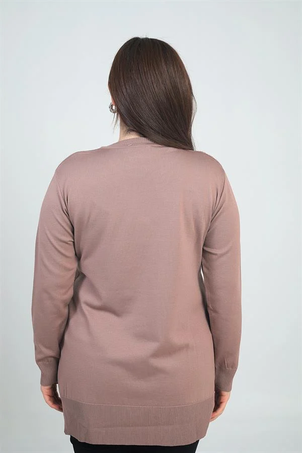 Kadın Tek Taraf Saç Örgülü Büyük Beden Likralı Tunik Bluz