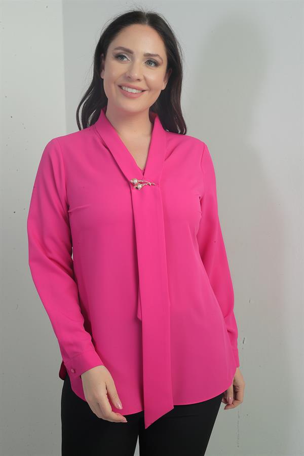 Women's V-Neck Scarf-Style Crepe Satin Plus Size Blouse