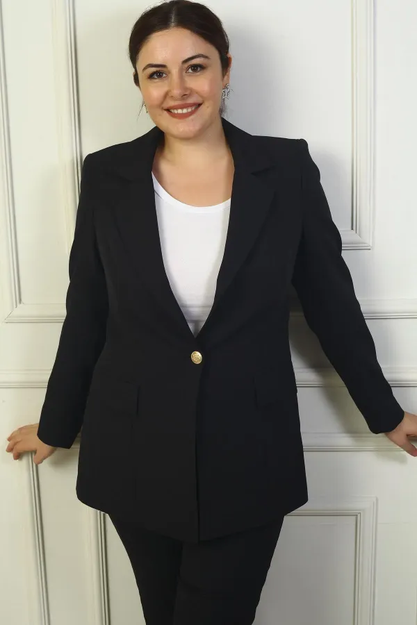 Women's Large Size Double-Breasted Jacket with Single Metal Button Front and Lining