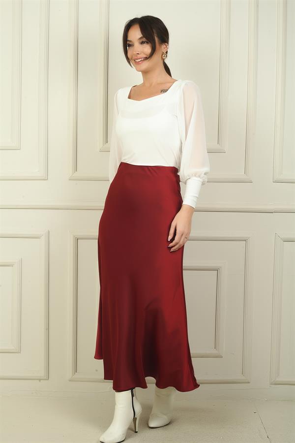 Women's Long Satin Skirt with Elastic Waist