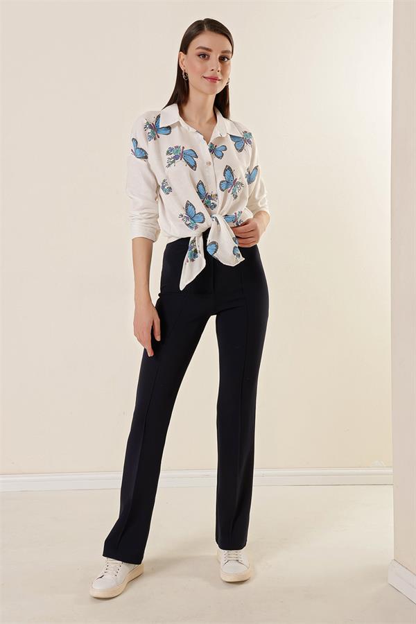 Kadın Yüksek Bel Toparlayıcı Çımalı Palazzo Pantolon