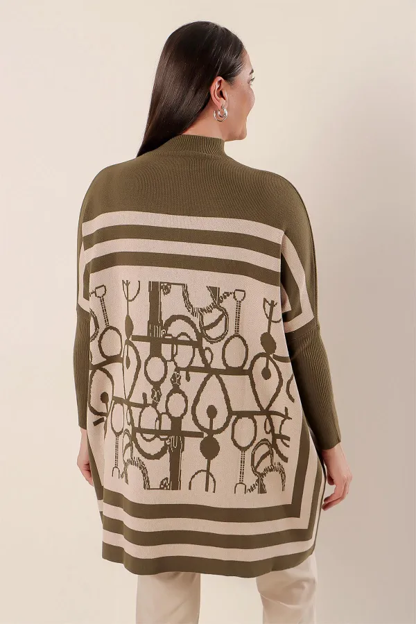 Cepli Desenli Büyük Beden Akrilik Kazak