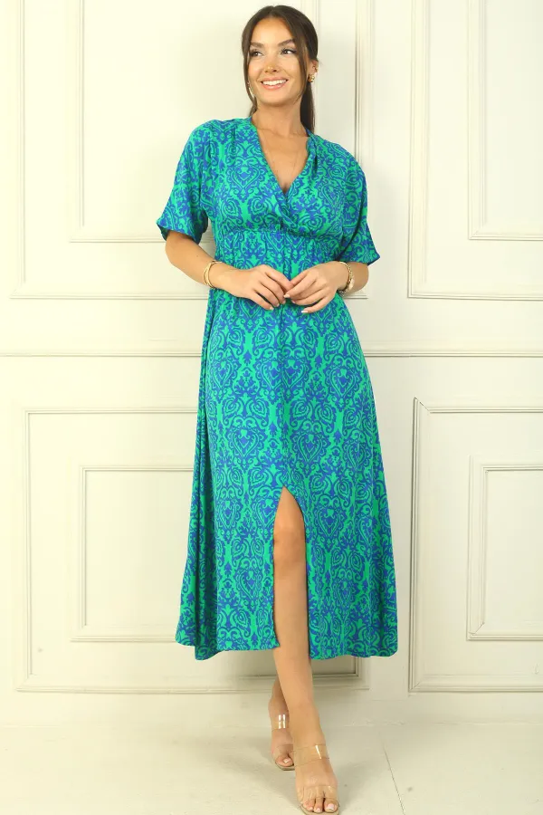 Patterned Double-Breasted Printed Viscose Dress