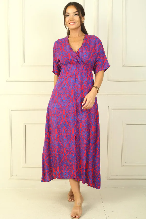 Patterned Double-Breasted Printed Viscose Dress