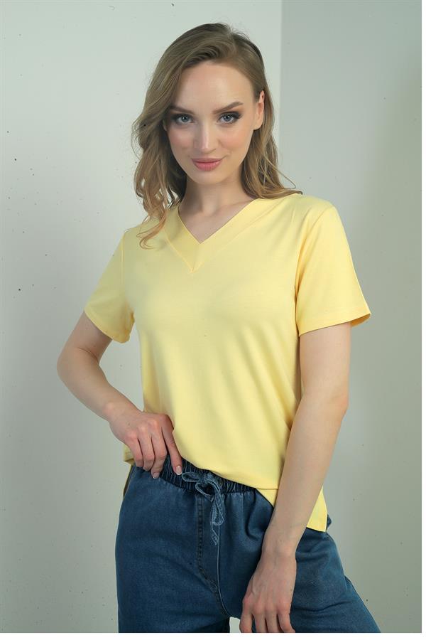 Women's V-Neck Short-Sleeve Blouse with Slit
